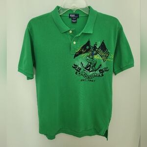 Boy's Polo Ralph Lauren Large 16/18 Collared Short Sleeve Shirt Green Yacht Club